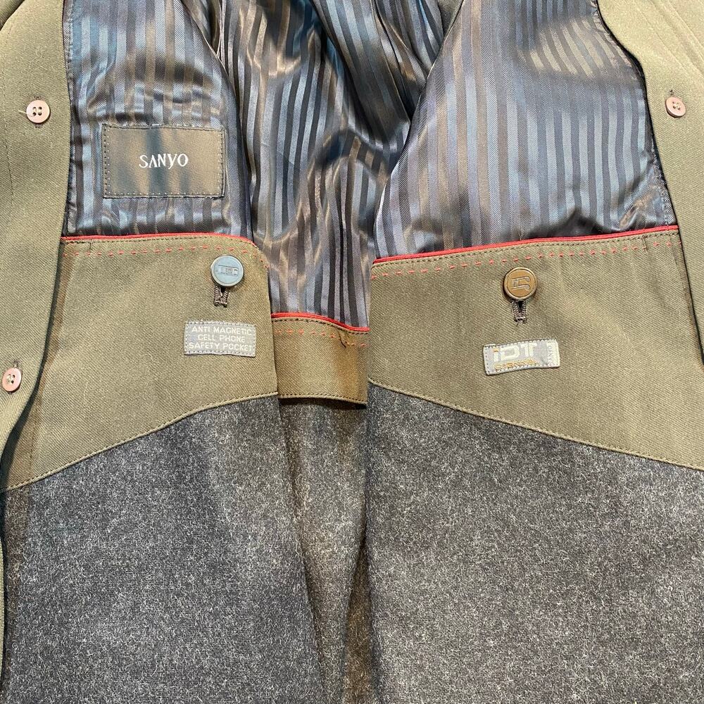 Vintage Sanyo Men Small Olive Green Wool Blend Car Coat Jacket Removeable Lining - Picture 6 of 10